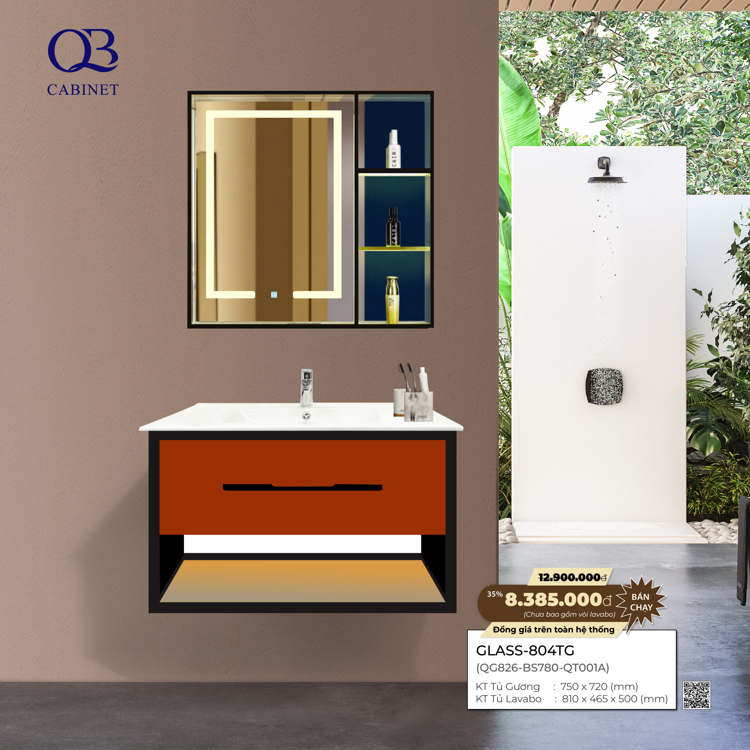 Bộ tủ Cabinet thủy tinh kháng khuẩn GLASS-804TG