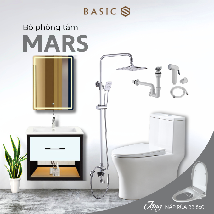 Bộ phòng tắm Mars - Tặng kèm nắp rửa chăm sóc BB-860