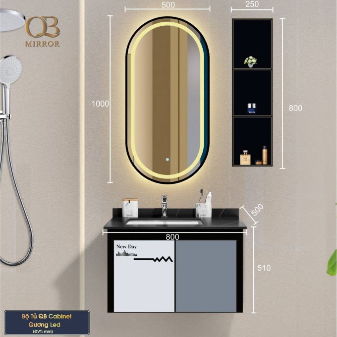 Bộ tủ Cabinet thủy tinh kháng khuẩn QG8007-QS180L-QL945V - Tủ gương