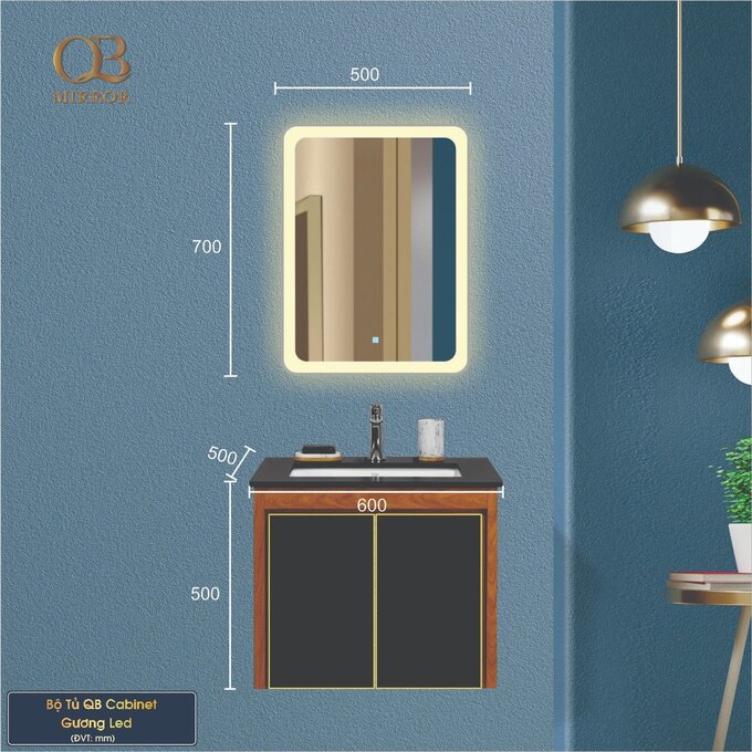 Bộ tủ Cabinet thủy tinh kháng khuẩn QG6002-QS160-QL929V - Tủ 600mm + Gương chữ nhật